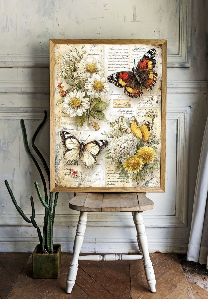 Butterflies and Flowers — Vintage Print room preview