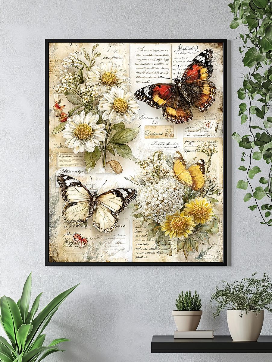 Butterflies and Flowers — Vintage Print. — room view 4