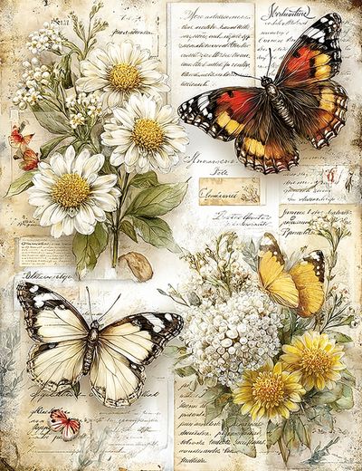 Butterflies and Flowers — Vintage Print