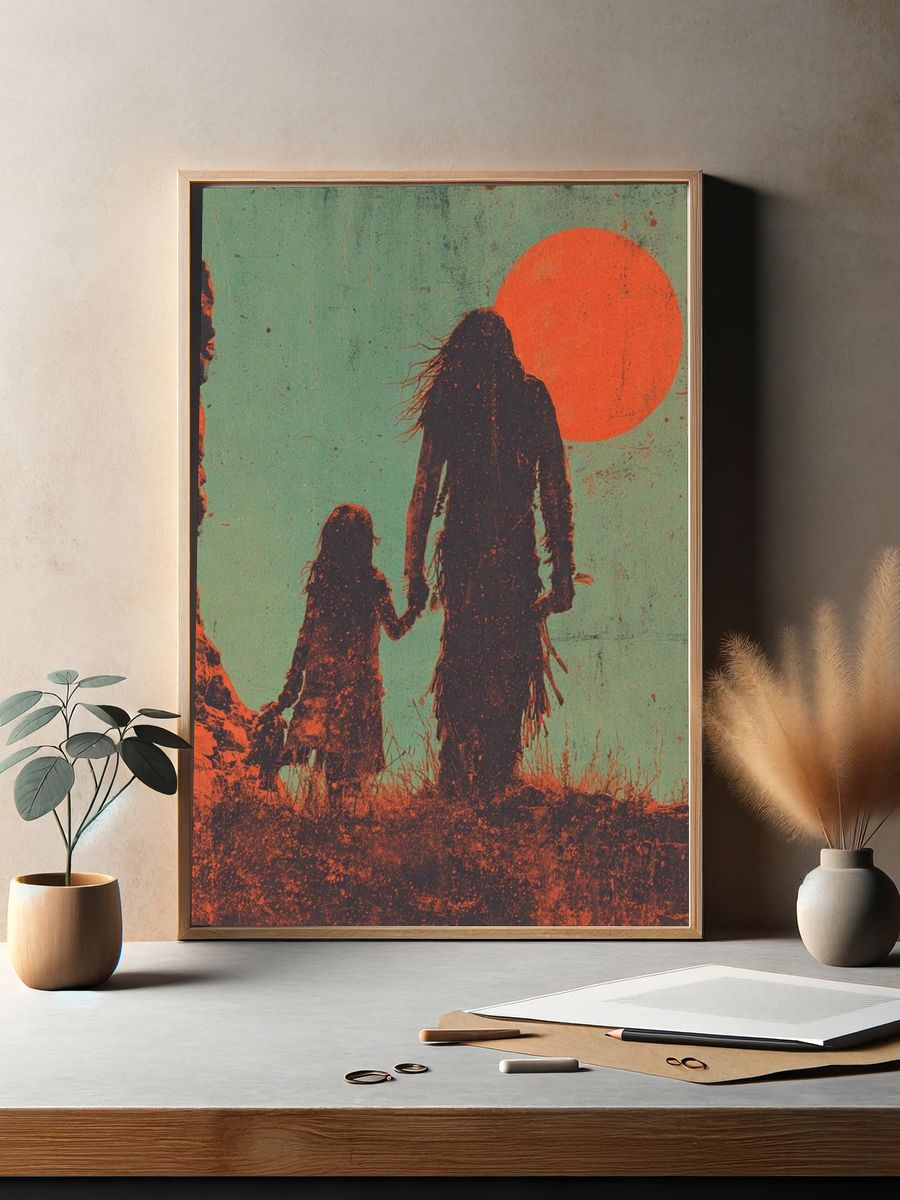 Silhouette of Family at Sunset — Vintage Print. — room view 2