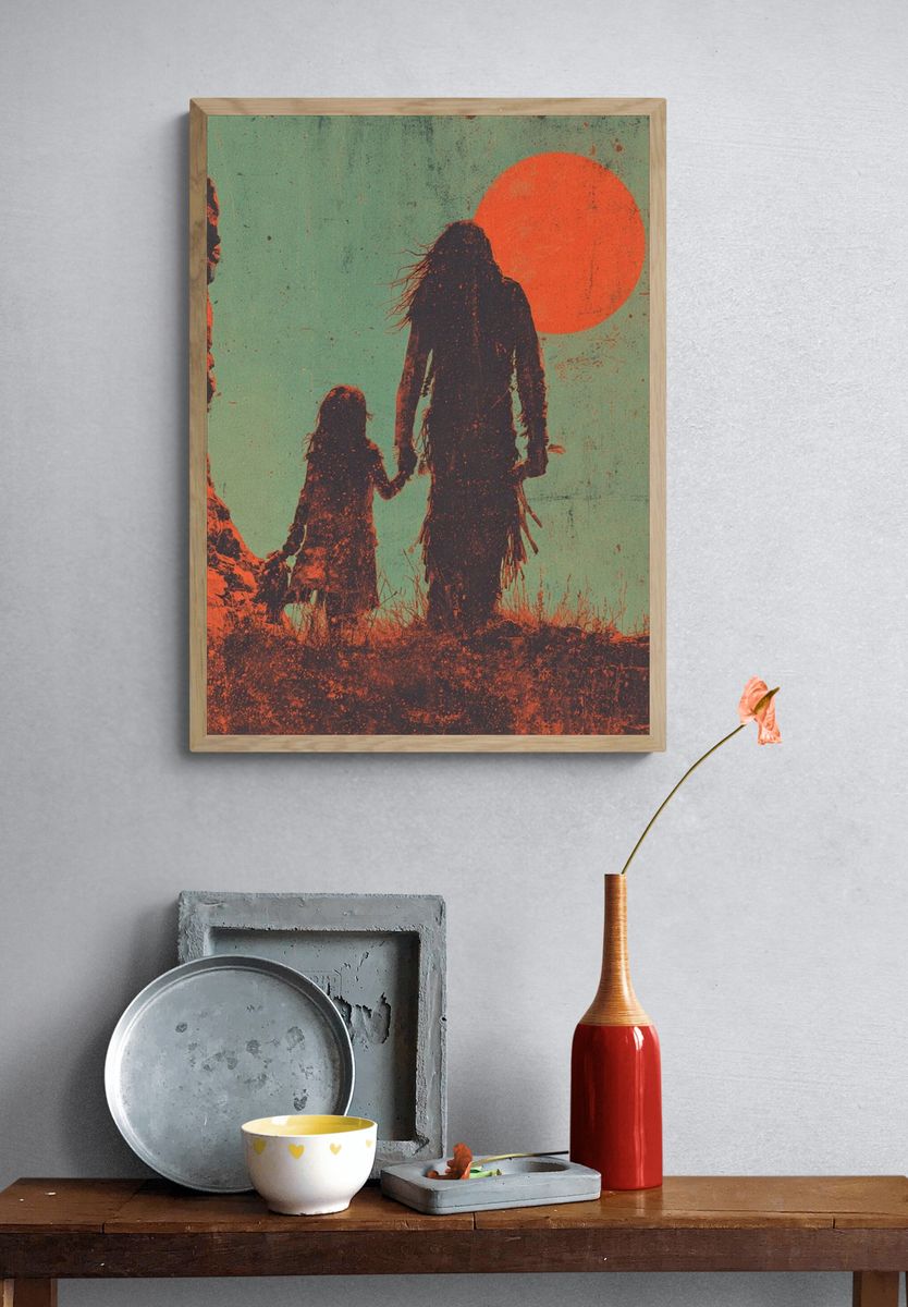 Silhouette of Family at Sunset — Vintage Print. — room view 3