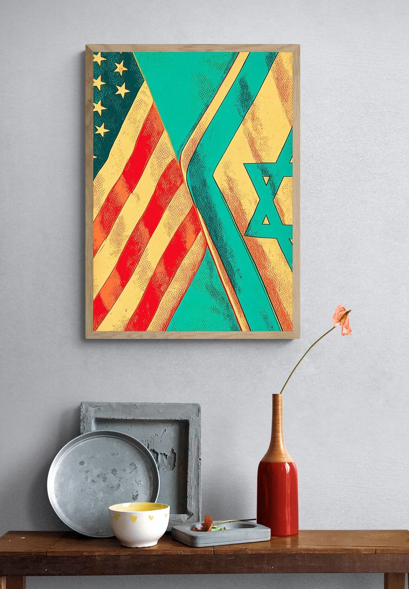 USA and Israel Flags — Vintage Print. — room view 3