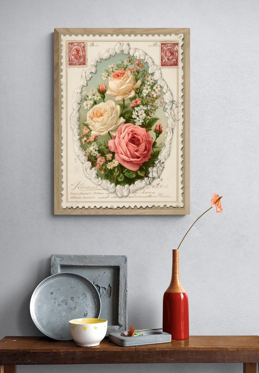 Vintage Floral Roses Poster. — room view 3