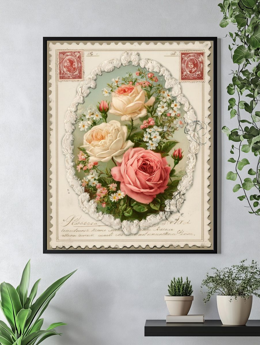 Vintage Floral Roses Poster. — room view 4