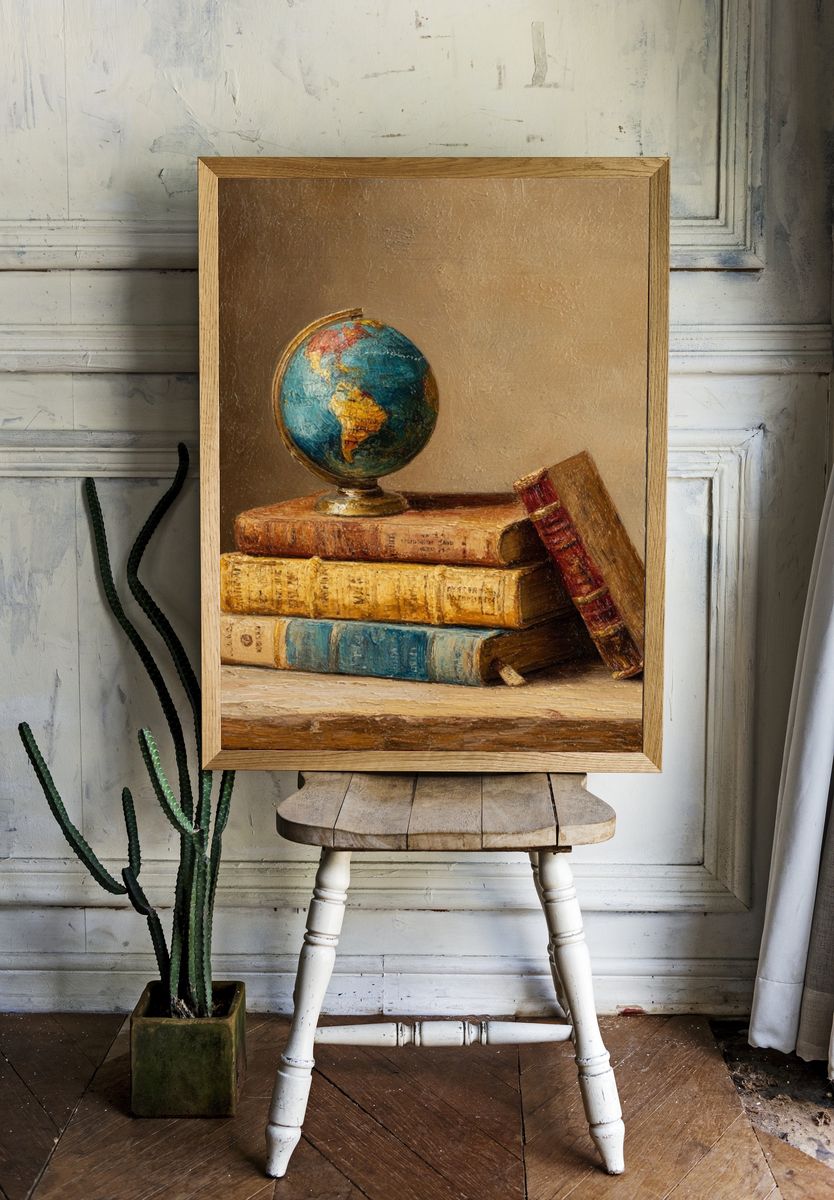 Vintage Globe and Books Poster. — room view 1