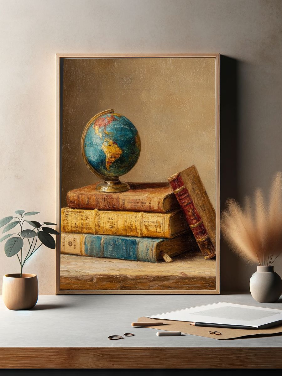 Vintage Globe and Books Poster. — room view 2