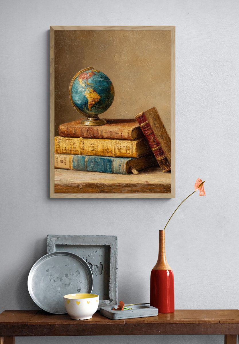 Vintage Globe and Books Poster. — room view 3