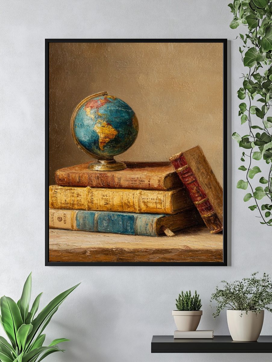 Vintage Globe and Books Poster. — room view 4