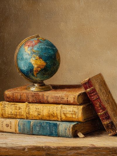 Vintage Globe and Books Poster. poster