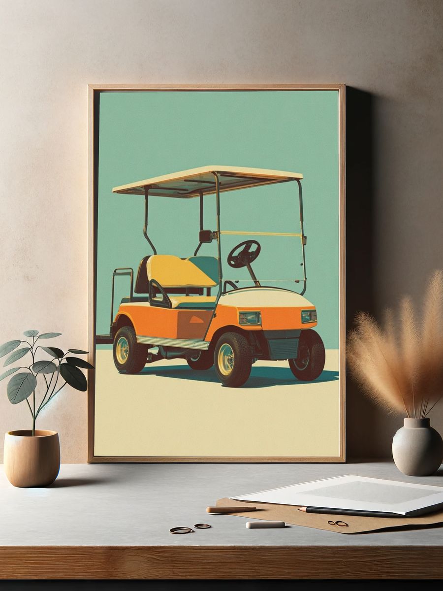 Vintage Golf Cart — Retro Print. — room view 2