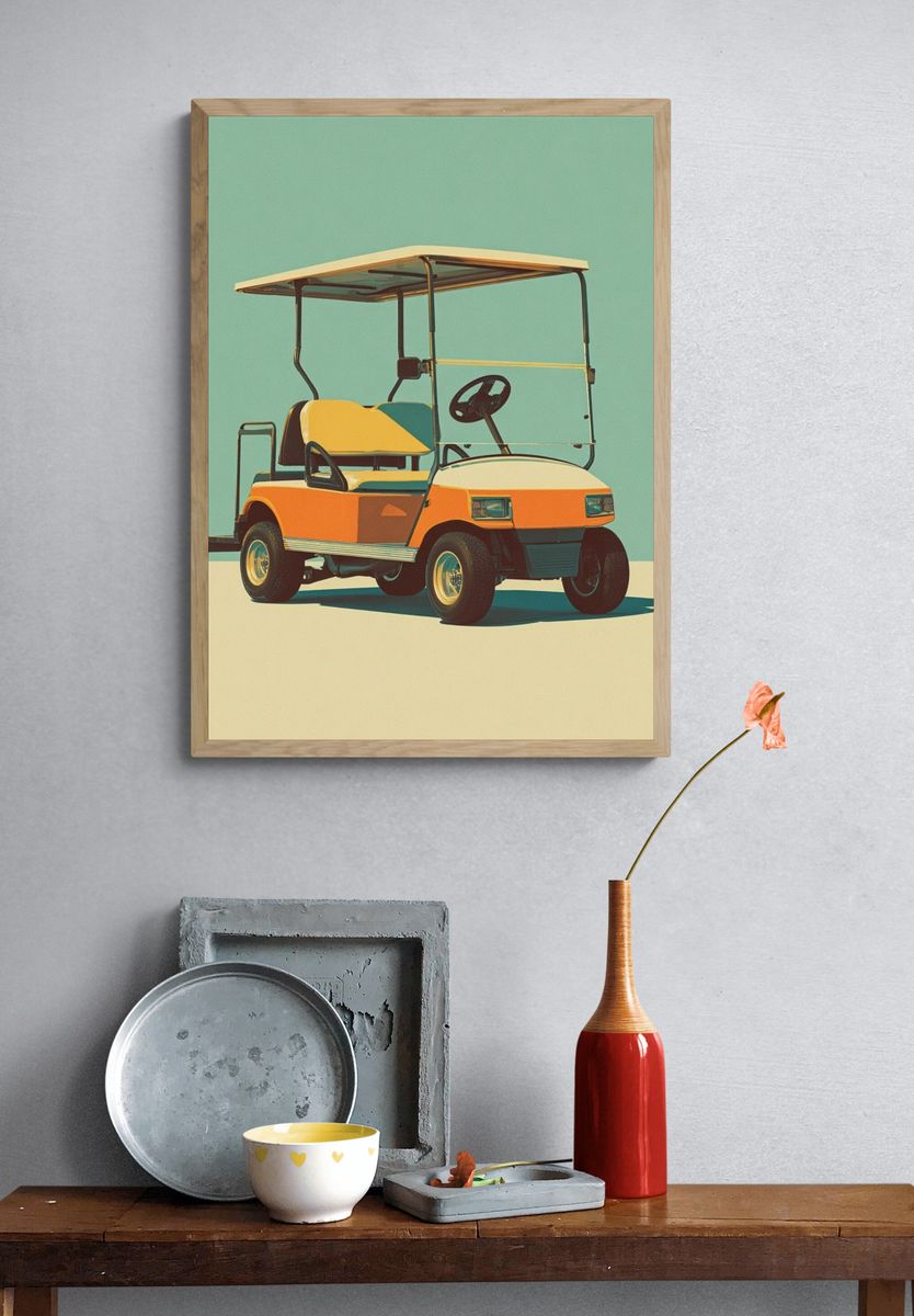 Vintage Golf Cart — Retro Print. — room view 3
