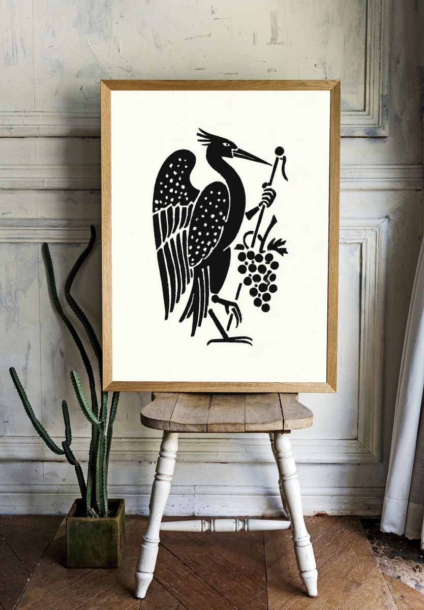 Heron with Grapes — Vintage Print room preview