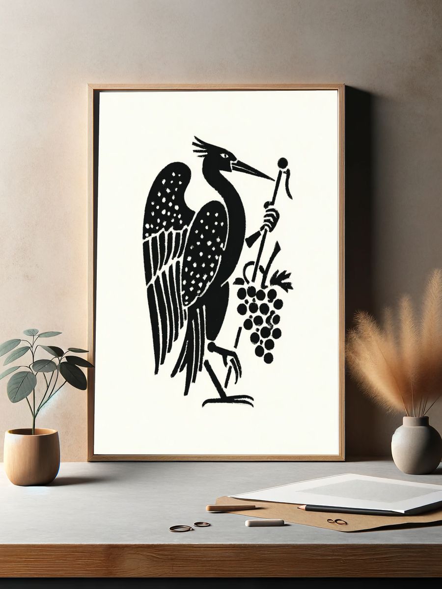 Heron with Grapes — Vintage Print. — room view 2