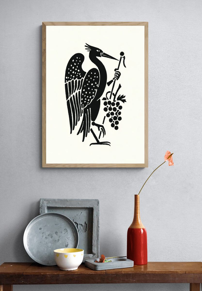 Heron with Grapes — Vintage Print. — room view 3