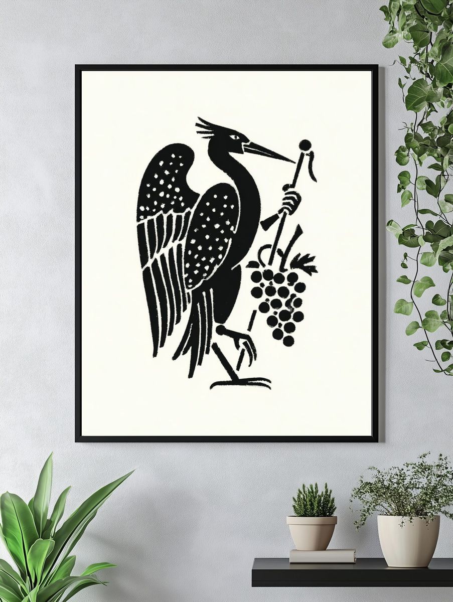 Heron with Grapes — Vintage Print. — room view 4