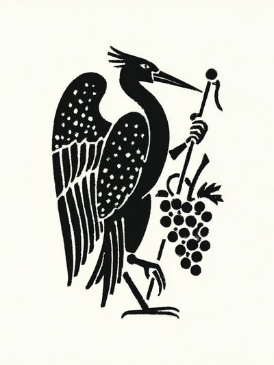 Heron with Grapes — Vintage Print