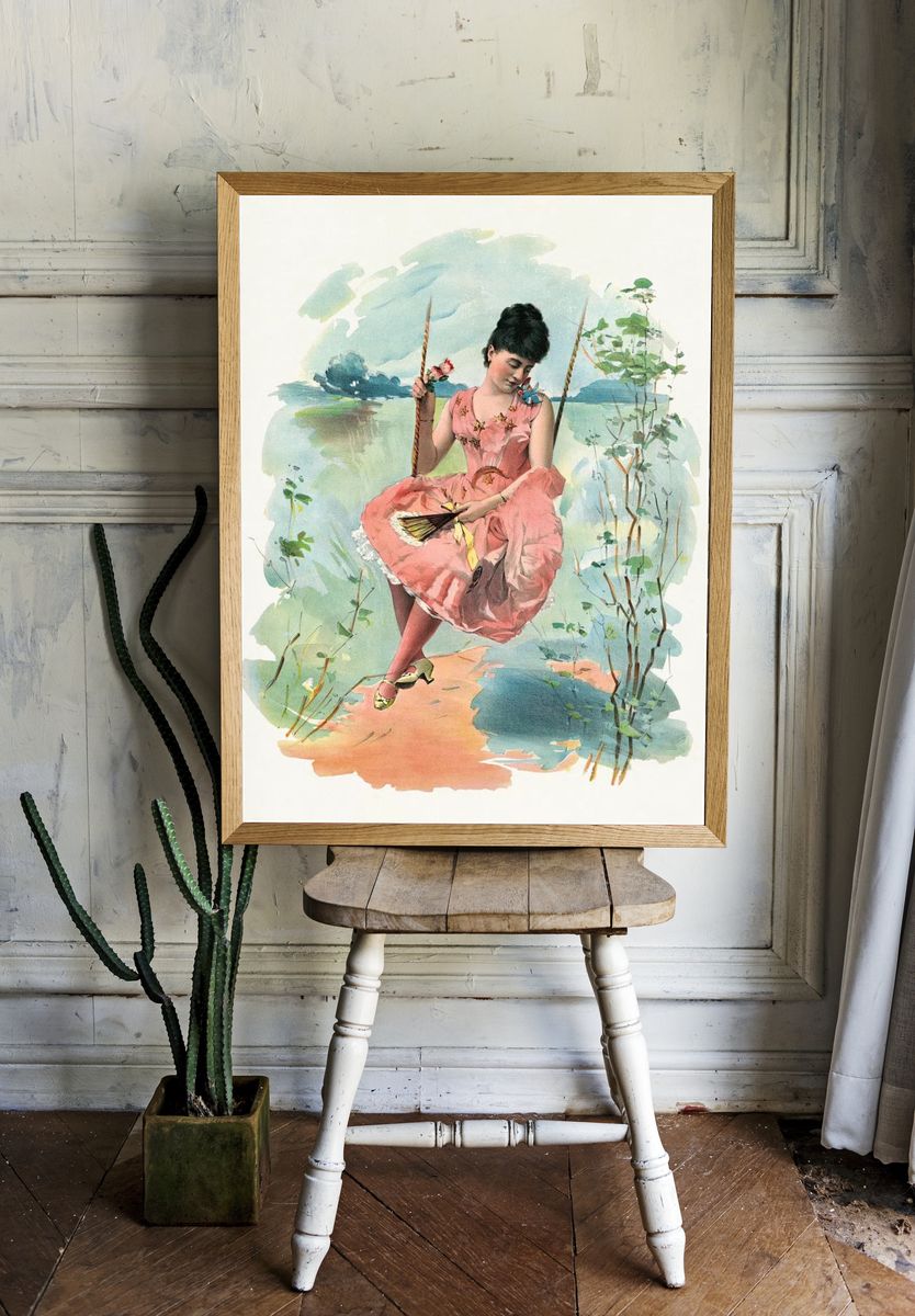Victorian Girl on Swing — Vintage Print. — room view 1