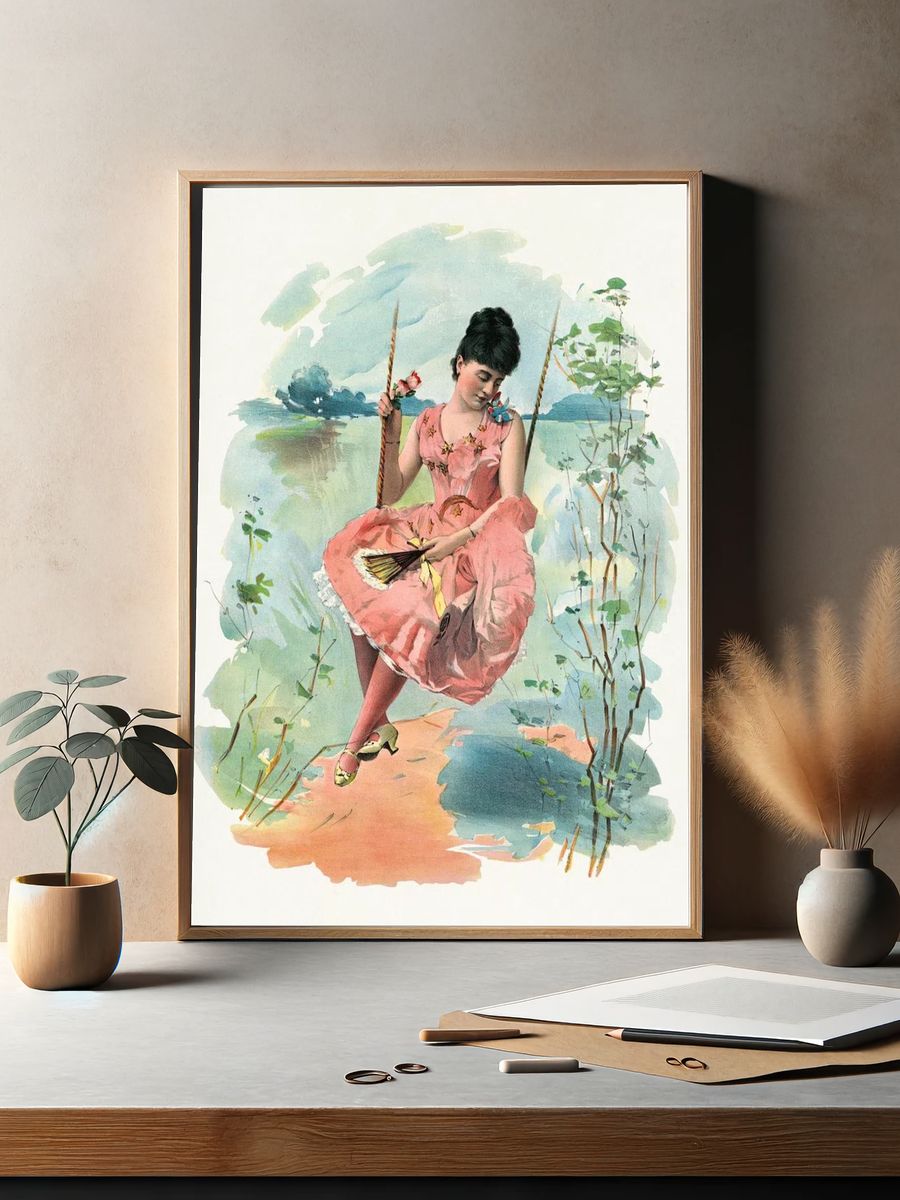 Victorian Girl on Swing — Vintage Print. — room view 2