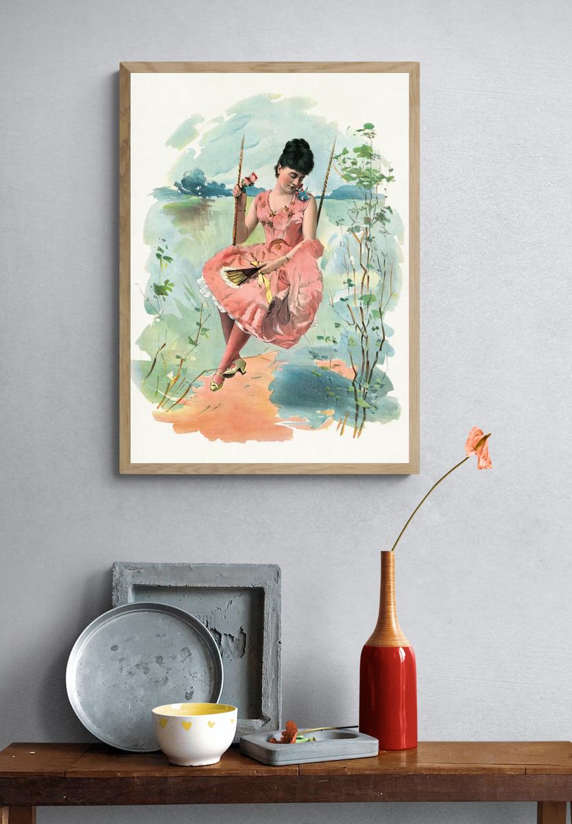 Victorian Girl on Swing — Vintage Print. — room view 3
