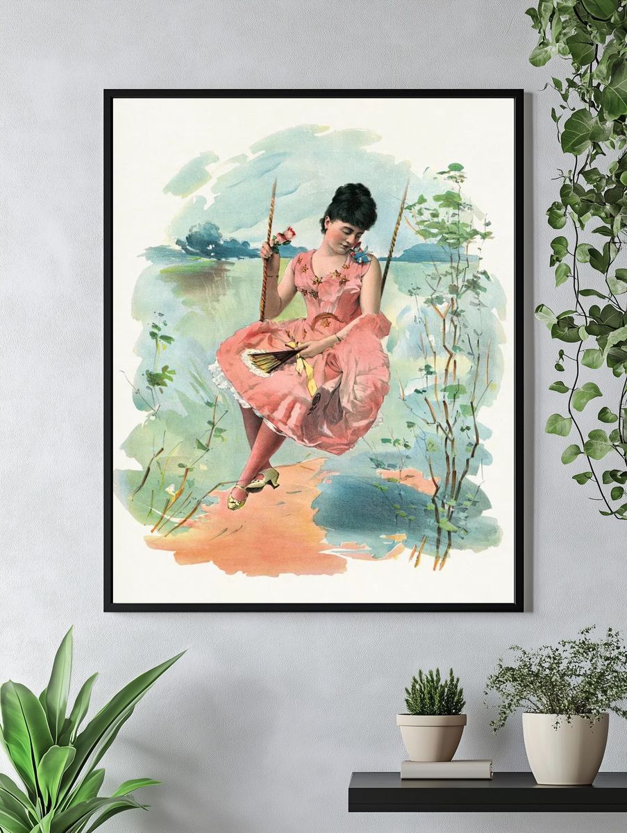 Victorian Girl on Swing — Vintage Print. — room view 4
