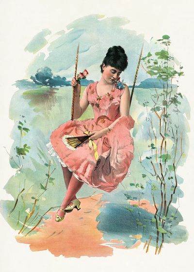 Victorian Girl on Swing — Vintage Print. poster