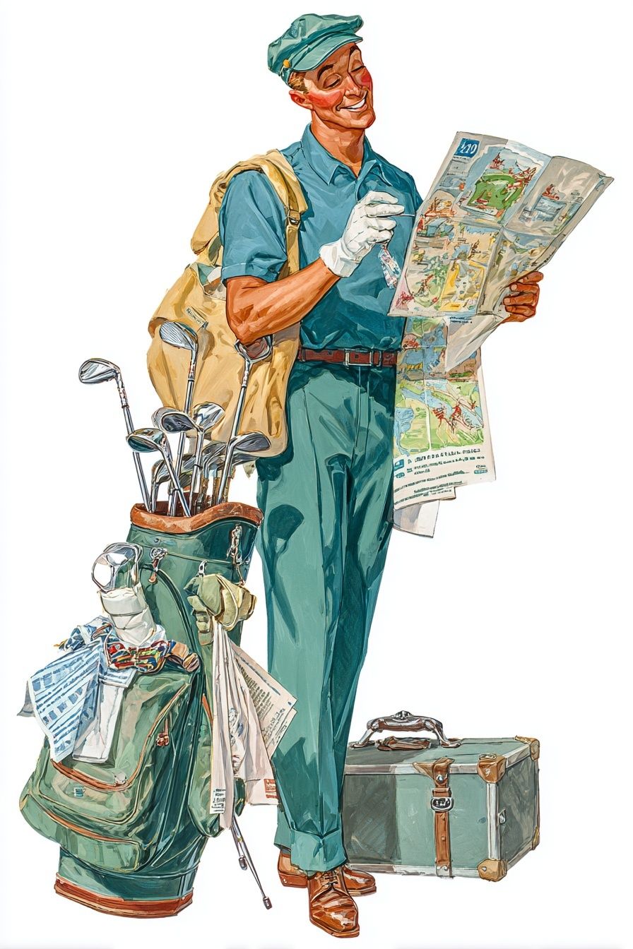Vintage Golfer with Map Poster. poster — vintage art