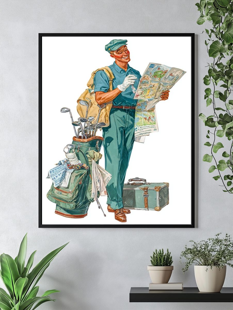 Vintage Golfer with Map Poster. — room view 4