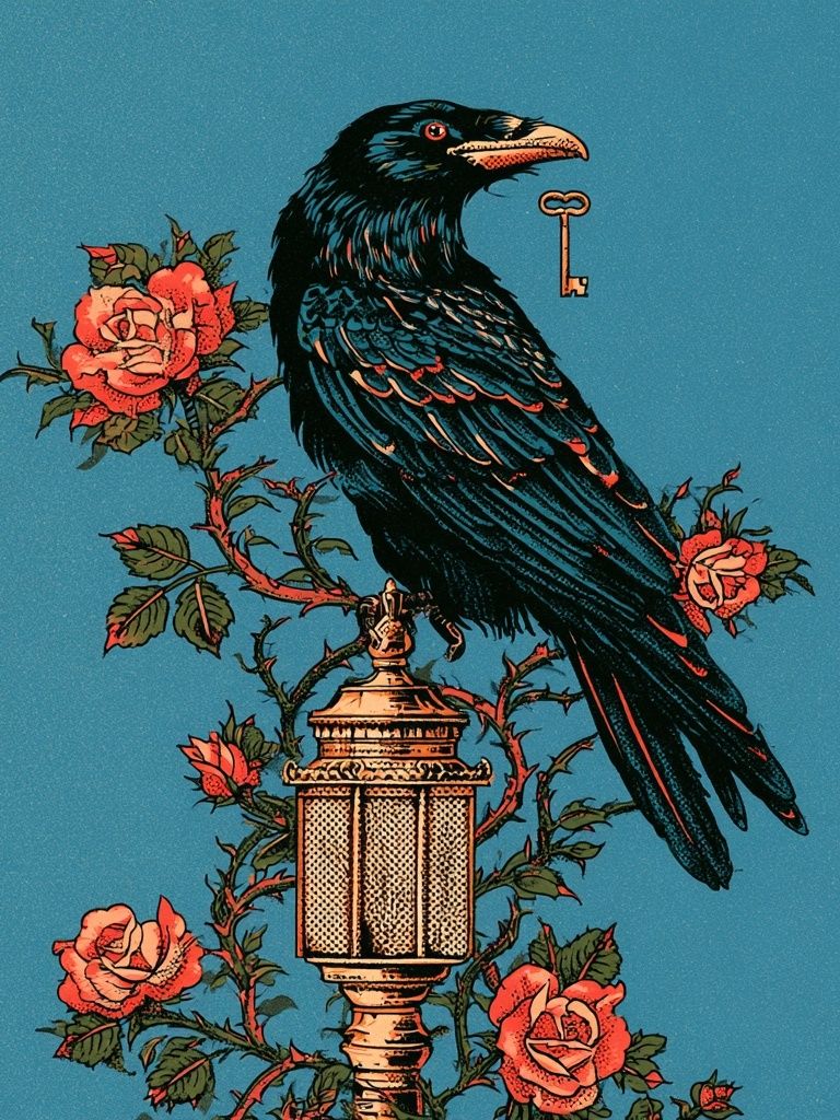 Raven and Roses Vintage Print. poster — vintage art