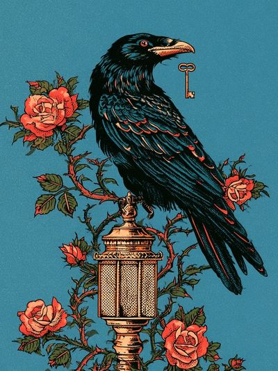 Raven and Roses Vintage Print. poster