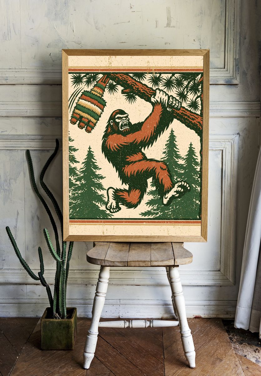 Forest Gorilla Vintage Poster. room preview