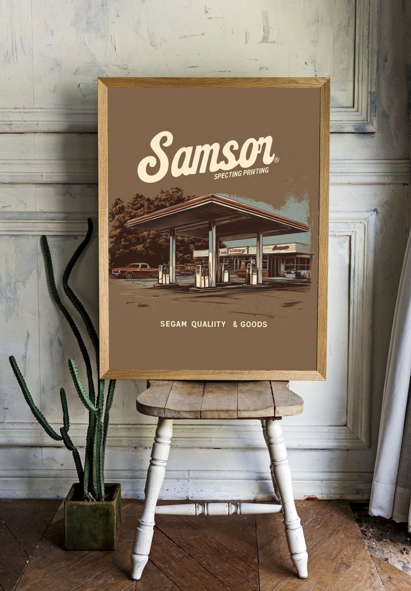 Vintage Gas Station — Retro Print room preview