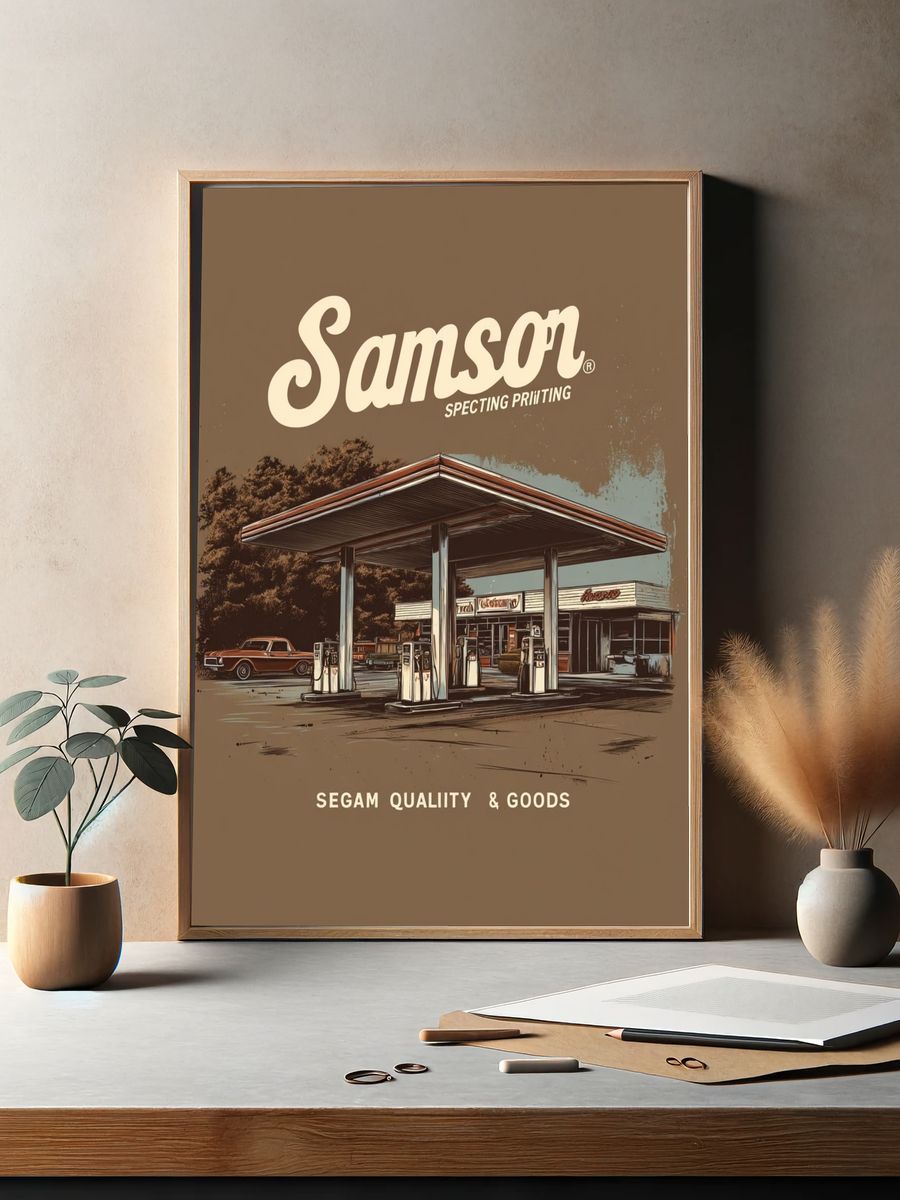 Vintage Gas Station — Retro Print. — room view 2