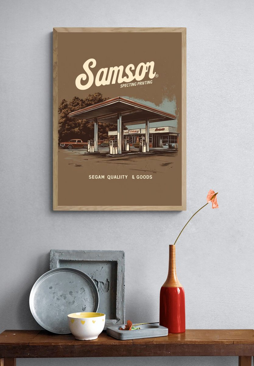 Vintage Gas Station — Retro Print. — room view 3