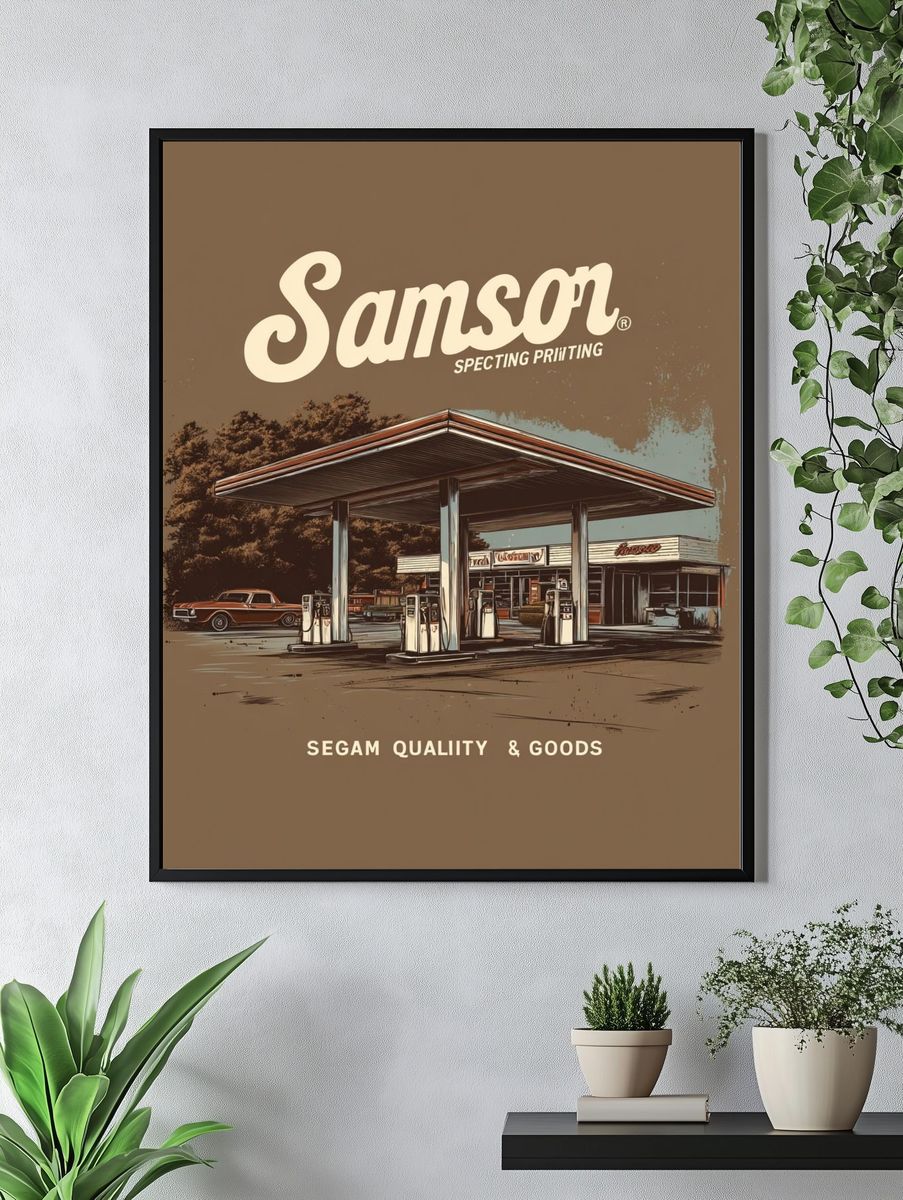 Vintage Gas Station — Retro Print. — room view 4