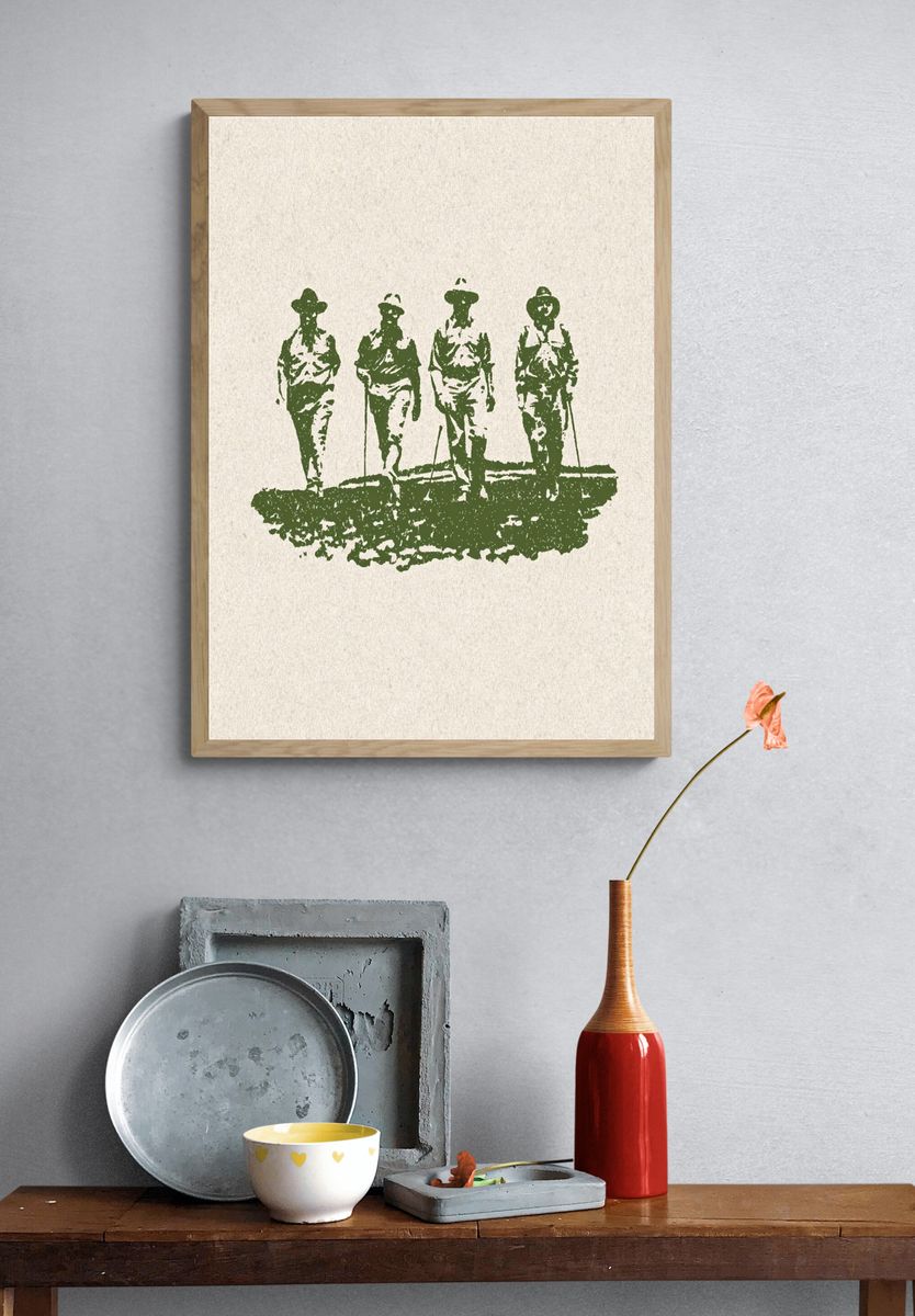 Vintage Hikers — Illustration Print. — room view 3