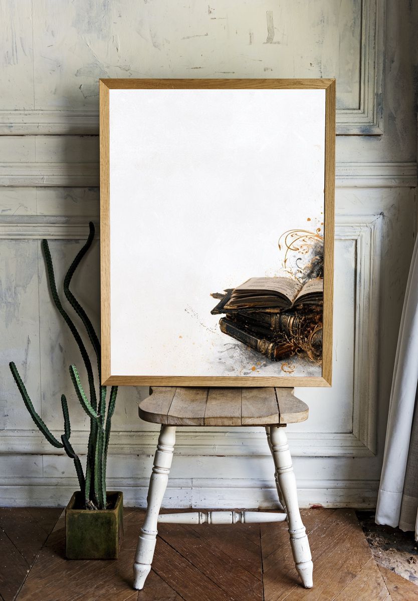 Vintage Books and Ink Splash Poster. room preview