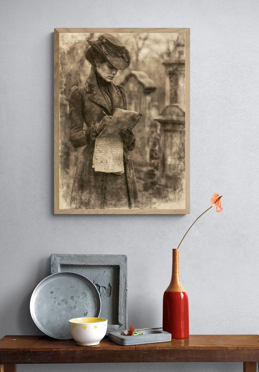 Victorian Woman Portrait Vintage Print. — room view 3
