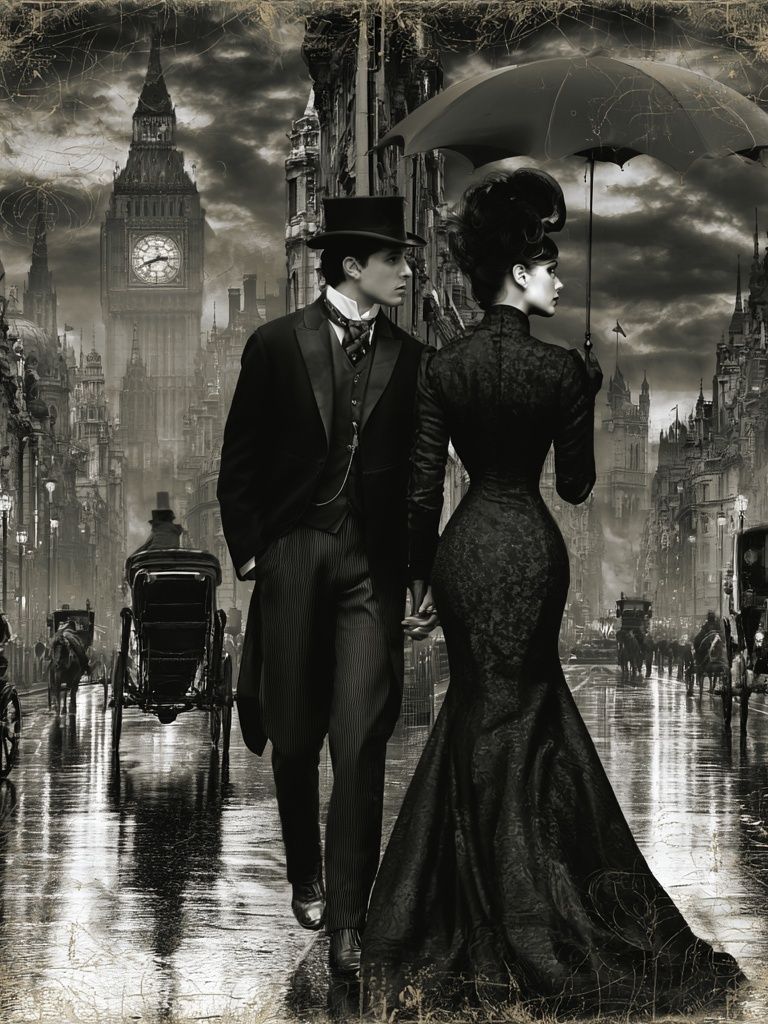 Victorian London Couple Vintage Print. poster detail