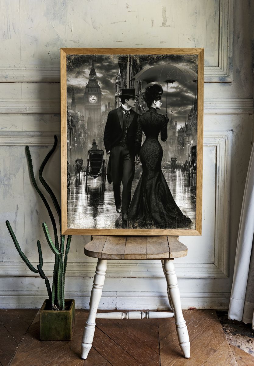 Victorian London Couple Vintage Print. room preview