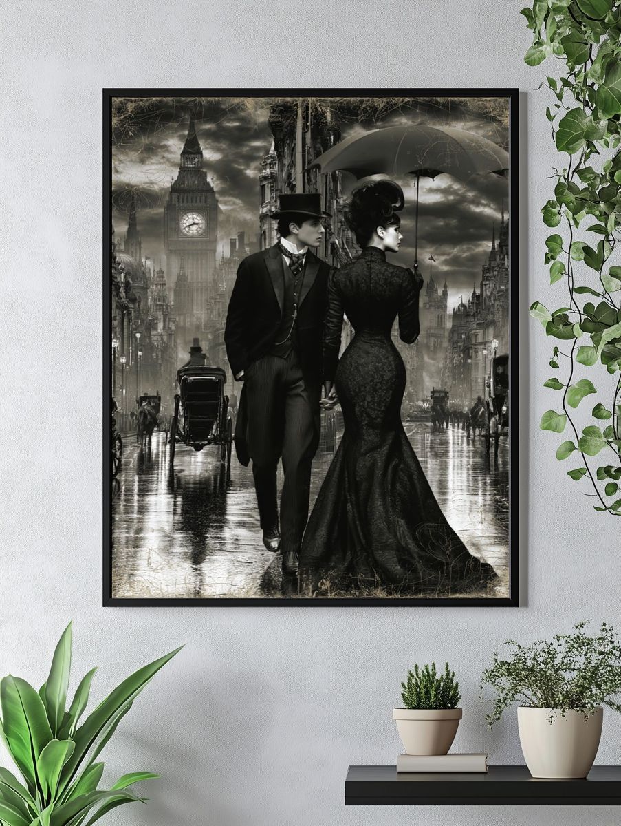 Victorian London Couple Vintage Print. — room view 4