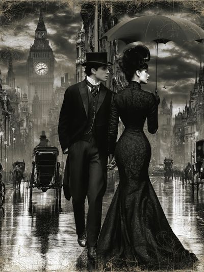 Victorian London Couple Vintage Print. poster