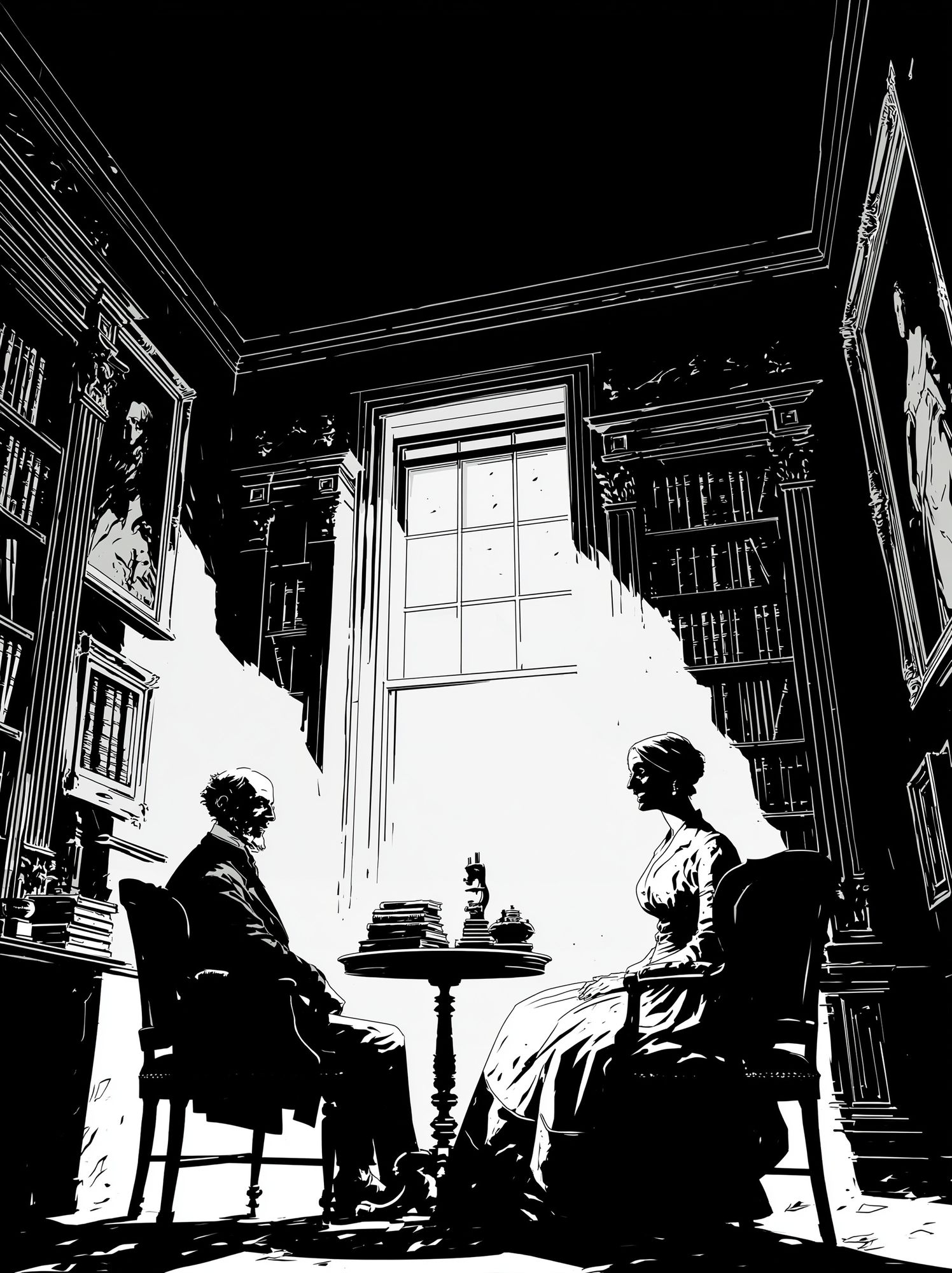 Victorian Library Conversation Print. poster — illustration art