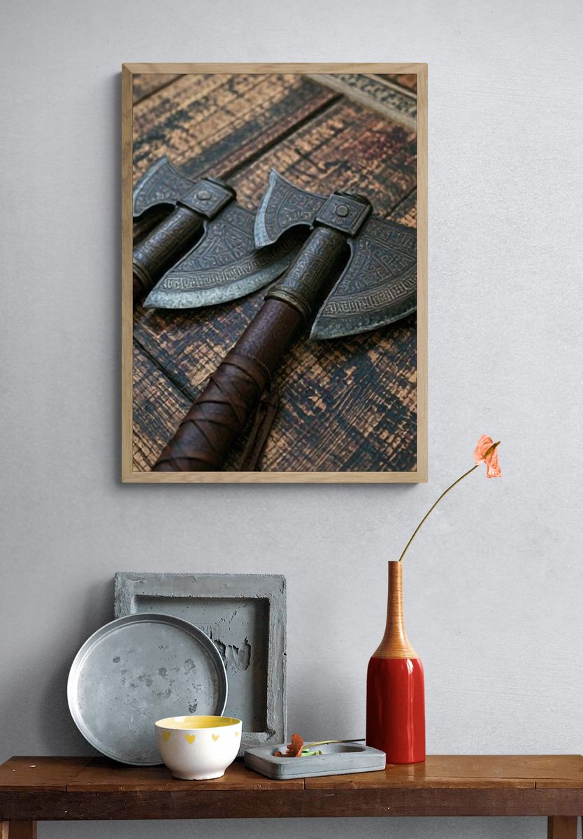 Viking Battle Axes Photography Poster. — room view 3