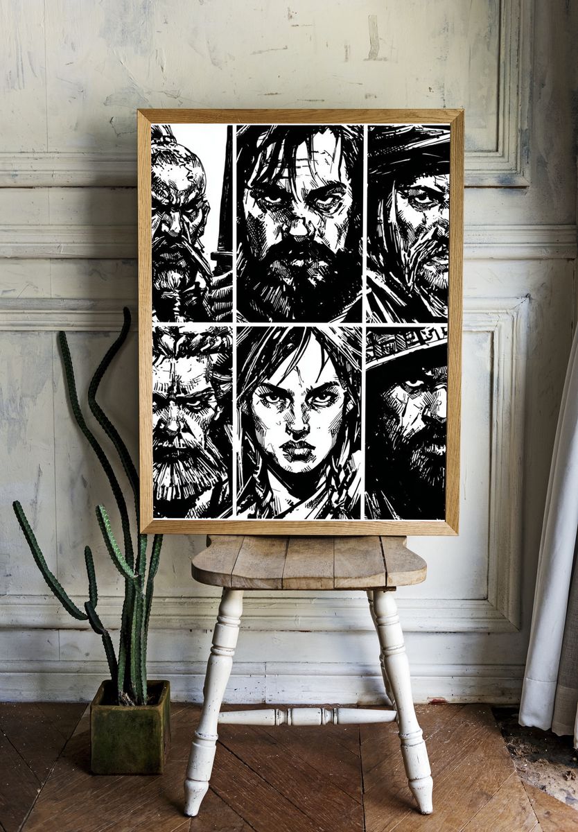 Viking Faces Ink Poster. room preview