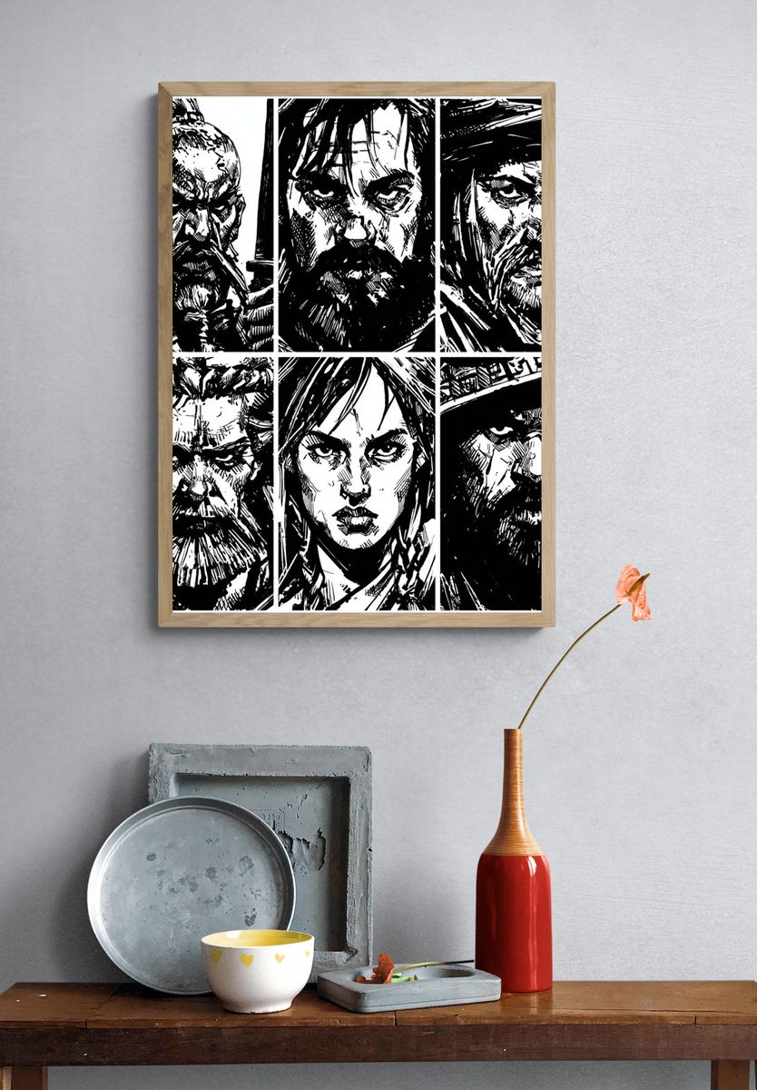 Viking Faces Ink Poster. — room view 3