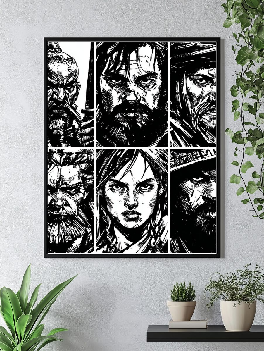 Viking Faces Ink Poster. — room view 4