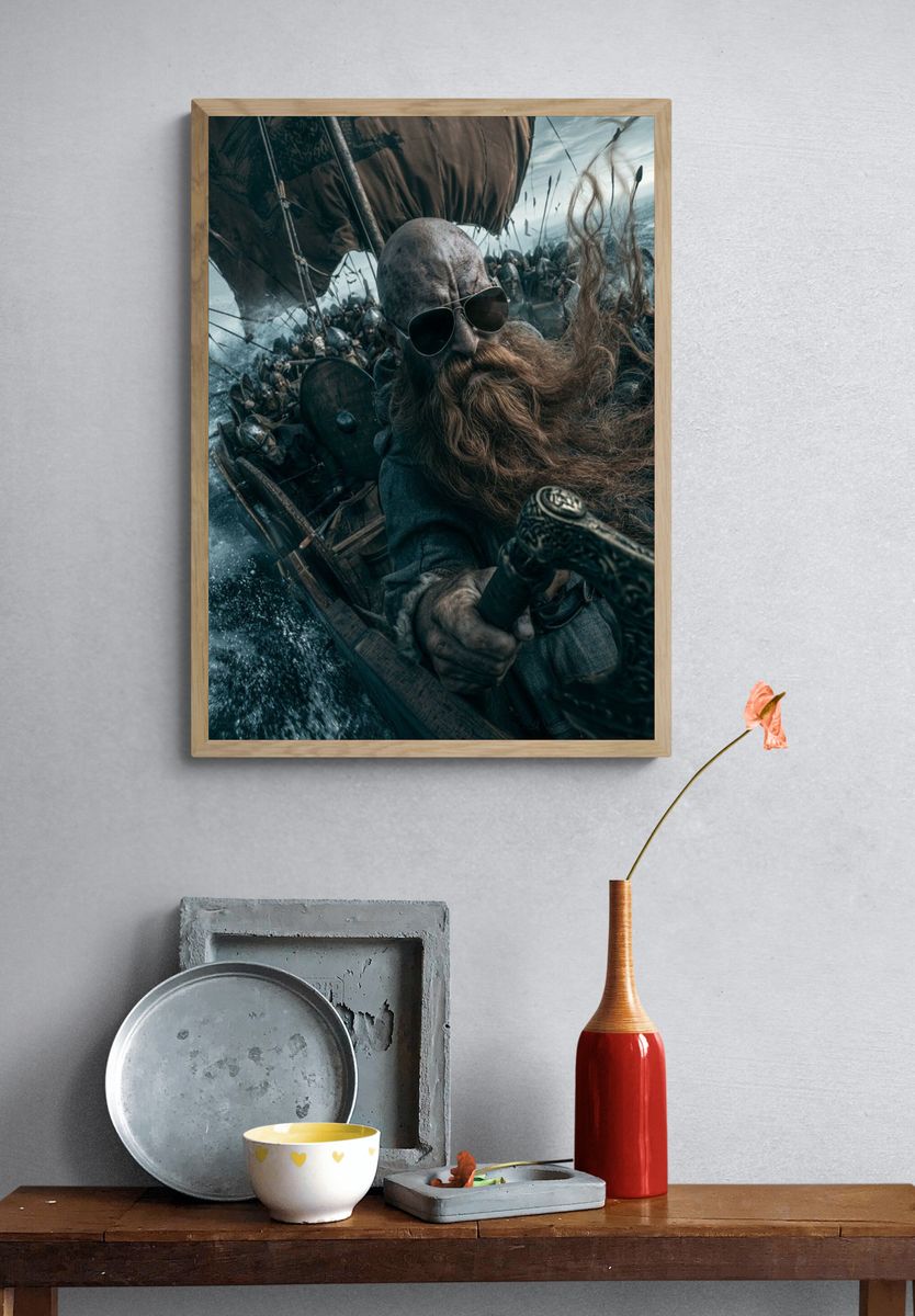 Viking Sea Battle Photography Poster. — room view 3