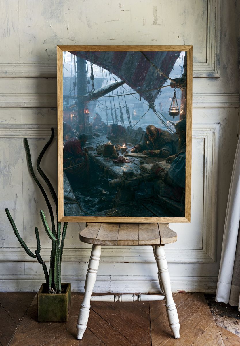 Viking Harbor Feast Illustration Poster. room preview