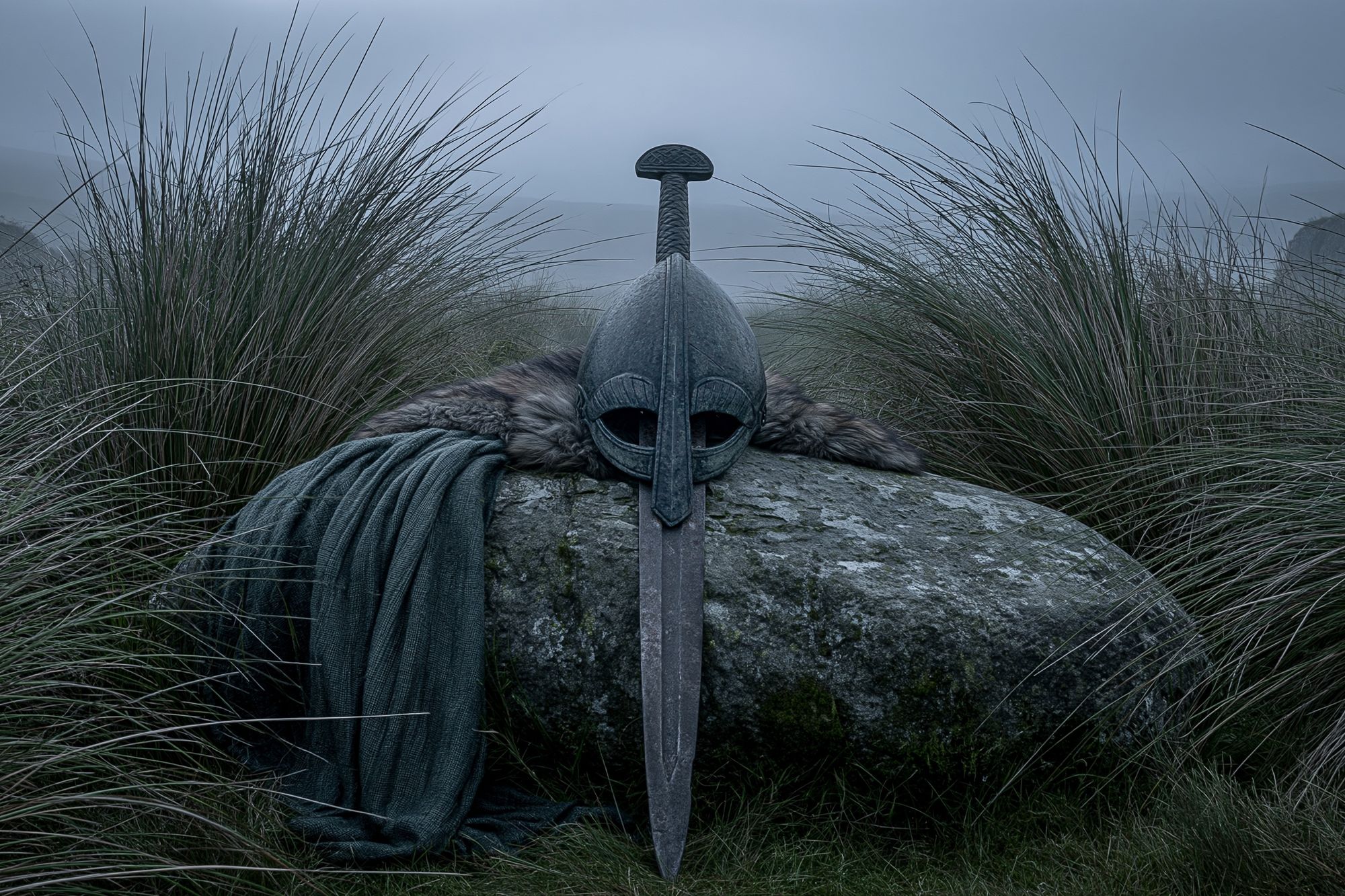Viking Helmet in Mist Poster. poster detail