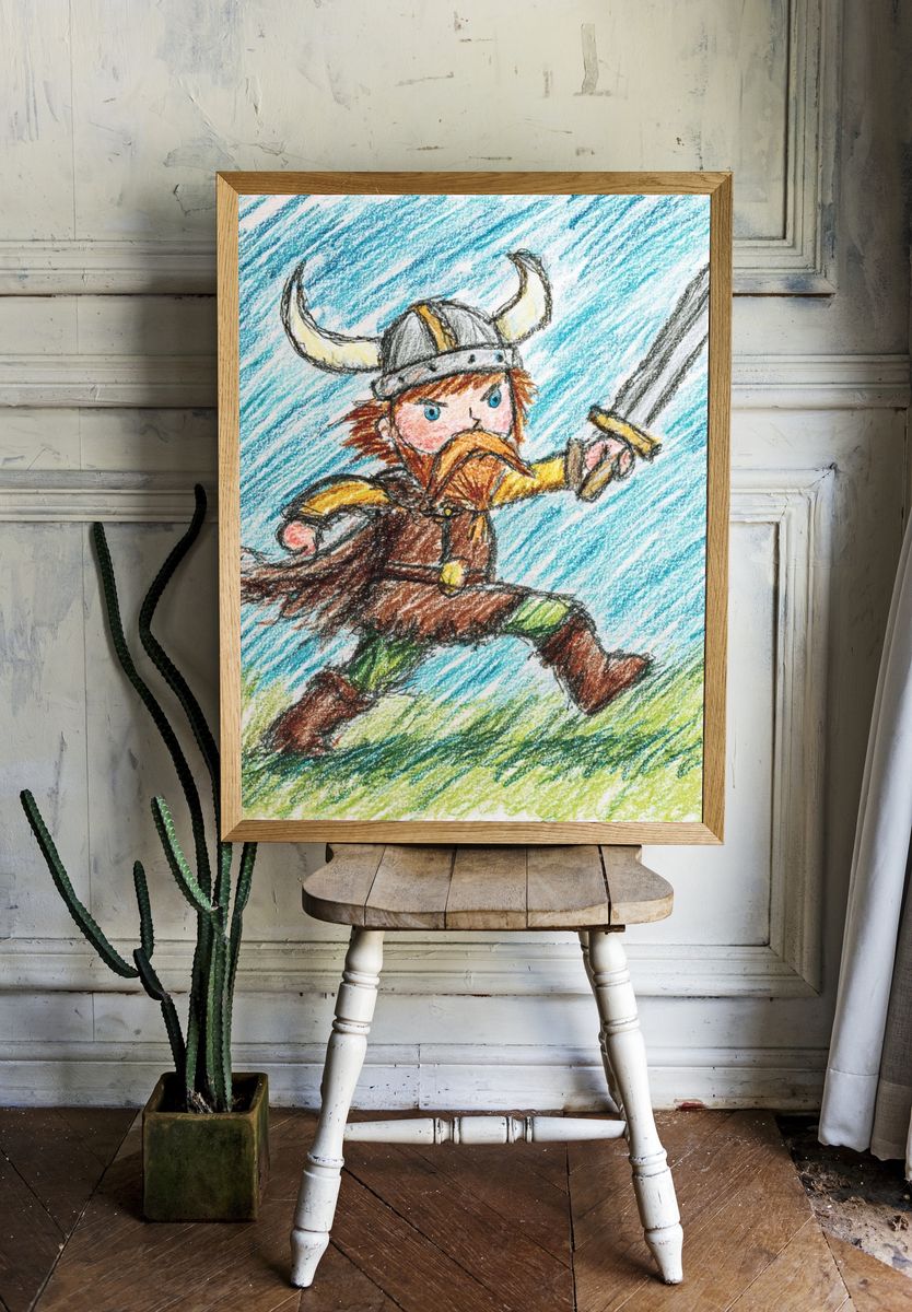 Viking Warrior — Cartoon Illustration Print. — room view 1